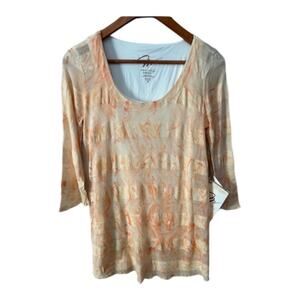 Miraclebody by Miraclesuit Orange Striped Tie Dye 3/4 Sleeve Scoop Neck Top Sz M